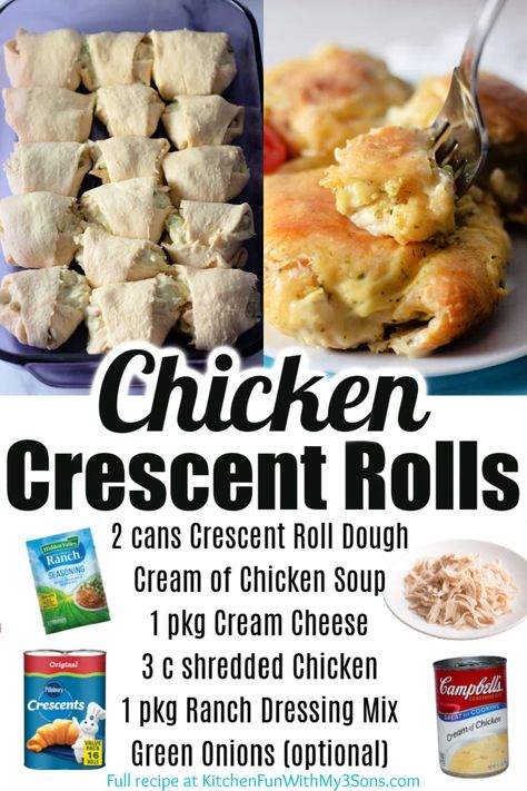 For a super flavorful chicken casserole, make these Chicken Crescent Rolls. Shredded chicken in a creamy sauce seasoned with ranch dressing, wrapped in crescent roll dough, then baked until golden--the whole family will love this chicken dinner! Crescent Roll Recipes Dinner, Chicken Crescent Rolls, Chicken Crescent, Crescent Recipes, Shredded Chicken Recipes, Chicken Rolls, Crescent Roll Recipes, Ranch Dressing Mix, Crescent Roll Dough