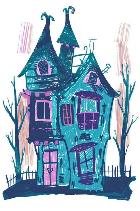 Whimsical haunted house illustration | free image by rawpixel.com / Adjima Cartoon Houses Illustration, Old House Illustration, Halloween House Drawing, Dollhouse Illustration, Haunted House Cartoon, Haunted House Illustration, Cute Haunted House, Haunted House Art, Haunted House Drawing