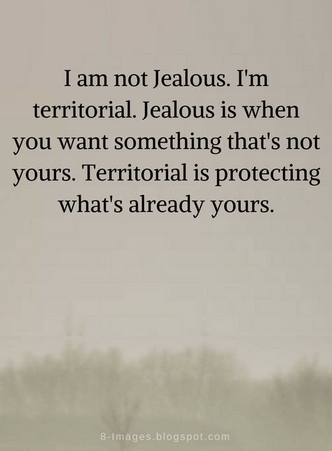 Quotes I am not Jealous. I'm territorial. Jealous is when you want something that's not yours. Territorial is protecting what's already yours. Im Jealous Quotes Relationships, I'm Not Jealous I'm Territorial, Not Jealous Quotes Relationships, Not Jealous Territorial, Protect My Man Quotes, Everything I Ever Wanted Quotes, Not Being Jealous Quotes, Getting Jealous Quotes, Your Not Sorry Quotes