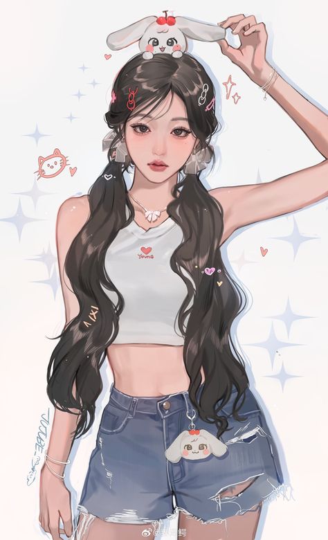 ©weibo - 枣泽鳄 Wonyoung Fanart, Jewelry With Wire, Korean Characters, Images Kawaii, Portrait Cartoon, Kpop Drawings, Korean Art, Fete Anime