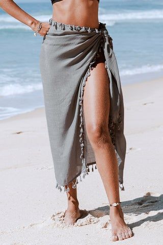 Grab the Adley Gray Tassel Side Tie Sarong and your favorite bikini, and hit the... Tie Sarong, Kimono Dresses, Sarong Tying, Crochet Cover Up, Beach Cover Ups, Halter One Piece Swimsuit, Swimwear Beach, Beach Wear Dresses, Cover Ups