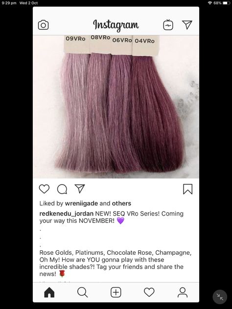 Metallic Mauve Hair, Redken Shades Eq Purple Formulas, Shades Eq Purple Formula, Dusty Rose Hair Color Formula, Lavender Hair Formula, Shades Eq Pink Formula, Redken Rose Gold Formula Shades Eq, Dusty Rose Hair Color, Shades Formulas