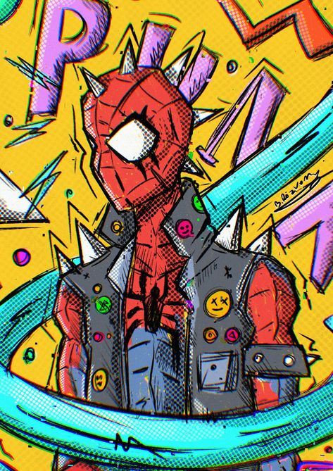 Punk Spiderman, Punk Doodles, Drawing Spiderman, Colorful Punk, Punk Cartoon, Punk Drawing, Punk Logo, Punk Wallpaper, Spider Punk