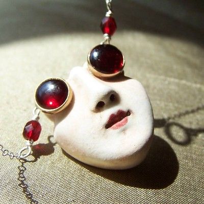 Small Face, Face Pendant, Clay Faces, Unusual Jewelry, Antique Buttons, Funky Jewelry, Ceramic Jewelry, Handmade Pottery, Polymer Clay Jewelry