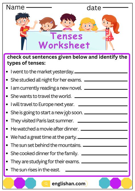 Tenses Worksheet Identify The Tenses Worksheet, Simple Tenses Worksheets, All Tenses Worksheet, Tenses English Grammar Worksheets, Tenses English Grammar, Tenses Worksheet, Symmetry Math, Tense Worksheet, Past Tense Worksheet