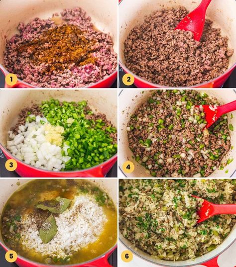 Easy Cajun Rice Recipes, Ground Beef Dirty Rice, Dirty Rice Seasoning Recipe, Cajun Broil Recipe, Popeyes Cajun Rice Recipes, Zatarains Dirty Rice Recipe, Homemade Dirty Rice With Ground Beef, Cajun Rice Dressing Louisiana, Southern Dirty Rice Recipe