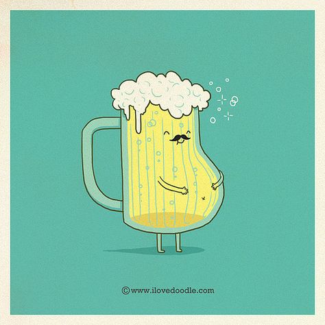 "Beer belly" by ilovedoodle Beer Art, Love Doodles, Cute Puns, Beer Humor, Funny Illustration, Funny Doodles, Happy Drawing, Funny Puns, Funny Art