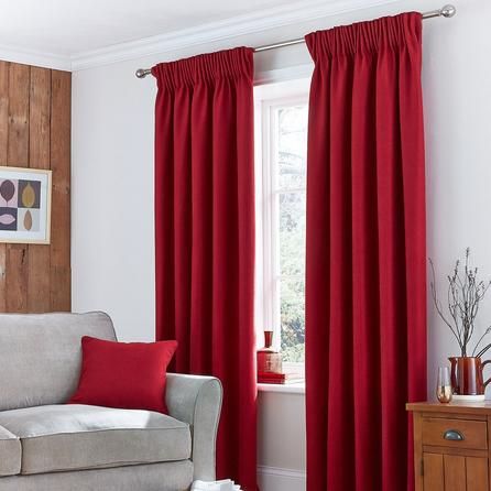 Harris Red Thermal Pencil Pleat Curtains Kitchen Blinds Modern, Red Curtains Living Room, Curtains Inspiration, Diy Window Blinds, Curtain Inspiration, Patio Blinds, Red Space, Red Drapes, Modern Blinds