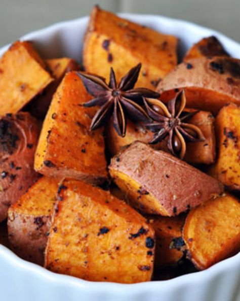 Recipe: Sweet Potatoes with Star Anise, Ginger, and Lime | Kitchn Anise Recipes, Holiday Potluck Recipes, Roast Vegetables, Potatoes Roasted, Lime Recipes, Roasted Vegetable Recipes, Vegetable Dish, Recipe Sweet, Star Anise