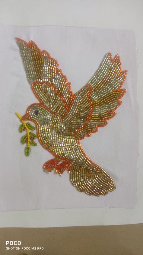 Birds Aari Work Designs, Hand Embroidery Birds Design, Aari Work Zardosi Design, Chamki Work Designs Aari Blouse, Amrodri Work Designs, Parrot Aari Work Designs, All Beads Aari Work Design, Birds Embroidery Designs On Blouse, Aari Work Project Design