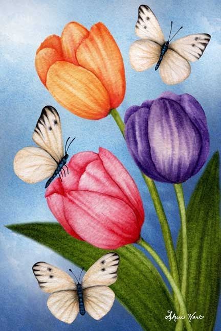 Seni Pastel, Youtube Ideas, Butterfly Art Painting, Tulip Painting, Tulips Art, Flower Art Drawing, Flower Painting Canvas, Easy Canvas, Soyut Sanat Tabloları