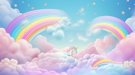 Unicorn Wallpaper Pc, Unicorn Tarpaulin Background, Unicorn Background, Magical Landscape, Biodata Format, About Rainbow, Clouds And Stars, Poppy And Branch, Pastel Clouds