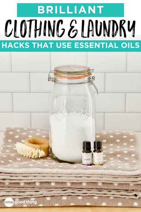 These clever laundry hacks share a common powerful ingredient! From eliminating odors to refreshing clothes in a hurry, find out just how useful essential oils can be when it comes to doing laundry! #essentialoils #laundryhacks Homemade Linen Spray, Diy Fabric Softener, Essential Oils For Laundry, Homemade Fabric Softener, Clean Baking Pans, Clean Your Washing Machine, Cleaning Painted Walls, Homemade Laundry Detergent, Homemade Laundry