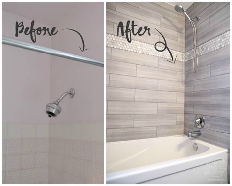 Remodelaholic | How to Update a Tile Shower & Tub in a Weekend Bilik Air Kecil, Makeover Kamar Mandi, Budget Bathroom Remodel, Bathroom Remodel On A Budget, Decor Baie, Diy Casa, Remodel On A Budget, Casa Vintage, Diy Bathroom Remodel