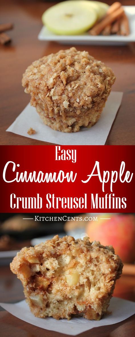 These delicious Cinnamon Apple Crumb Streusel Muffins have a moist cinnamon apple center with a sweet, crumb-y cinnamon streusel topping, and are ready in 30 minutes or less. Pancake Mix Apple Muffins, Maple Pancake Cake, Assorted Muffins, Easy Pancake Mix, Apple Streusel Muffins, Recipes Deserts, Cinnamon Streusel Topping, Muffins Blueberry, Baked Apple Dessert