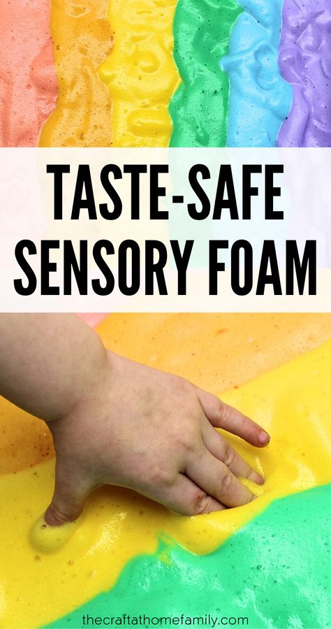 Rainbow Foam Sensory Play, One Year Old Science Activities, Sensory Table Ideas For One Year Olds, Sensory Activities Edible, Taste Safe Paint For Babies, Edible Foam For Babies, Rainbow Crafts For One Year Olds, Taste Safe Foam, Infant Sensory Bin Ideas