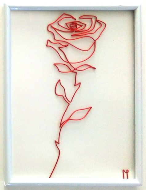 Ff0c599b3c030fdde2f0fc9e968568b98bc70a58 Flower Red Rose, Wire Rose, Rose Embroidery Designs, 3d Pen Art, Art Fil, Wire Wall Art, Wire Art Sculpture, Flower Drawing Tutorials, Art Wire