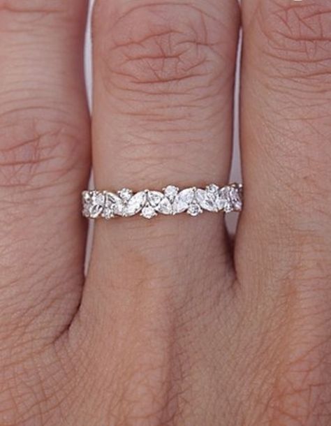 Petal Wedding Band, Wedding Bands Diamonds All Around, Womens Anniversary Bands, Wedding Bands For Women Marquise, Wedding Band Platinum Women, Alternating Marquise And Round Wedding Band, Round And Marquise Wedding Band, Marriage Bands For Women, Mixed Shape Wedding Band