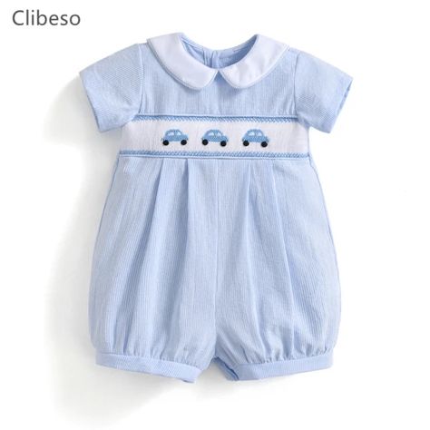 Just found this amazing item on AliExpress. Check it out! $9.01  84％ Off | 2024 Baby Boy Smocked Blue Romper Children Car Embroidered Jumpsuit Baby Boy Romper Peter Pan Collar Spanish Boutique Clothes Boys Smock, Spanish Baby Clothes, Spanish Outfits, Classic Baby Clothes, Southern Baby, Baby Bubble Romper, Vintage Baby Boys, Boy Monogram, Embroidered Jumpsuit