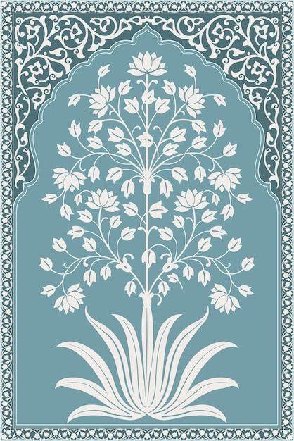 Traditional indian flower motif mughal h... | Premium Vector #Freepik #vector #luxury #ethnic #border #renaissance Mughal Illustration, Mughal Art Paintings, Indian Flowers, Print Design Art, Pichwai Paintings, Temple Art, Wall Paintings, Madhubani Painting, Turkish Art