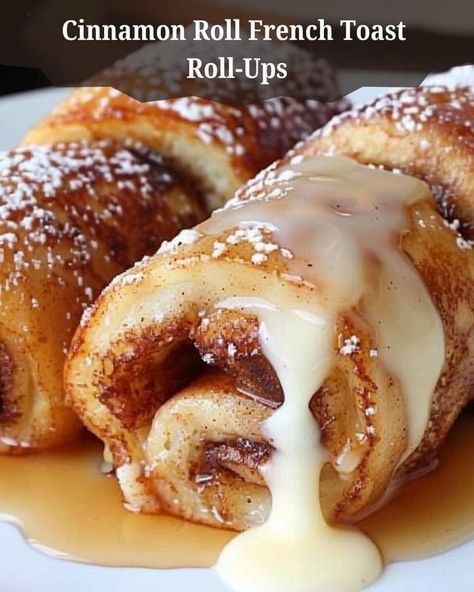 grandma's old recipes | Cinnamon Roll French Toast Roll-Ups | Facebook Cinnamon Roll Ups White Bread, Cinnamon Roll French Toast Roll Ups, Cinnamon Rolls Homemade Recipe, French Toast Roll Ups Recipe, Oven Baked French Toast, Toast Roll Ups, Cinnamon Roll French, French Toast Roll Ups, Cinnamon Roll French Toast