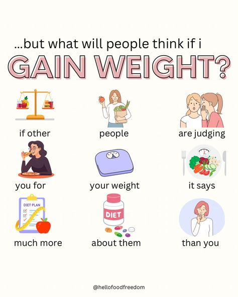 “everyone will think I let myself go if I gain weight” 😔 let’s discuss 👇 the fear of weight gain (and specifically, being judged for it) is probably the most common thing holding people back from finding food freedom. this is so understandable considering all of the weight stigma in our society. first things first, we don’t actually know what will happen to our weight when we quit dieting. weight gain, loss and maintenance are all possible. this depends on a lot of factors besides just wh... Food Recovery, Positivity Project, Fear Of Being Judged, Body Neutrality, Female Experience, Being Judged, Common Fears, Psychology Studies, Food Freedom