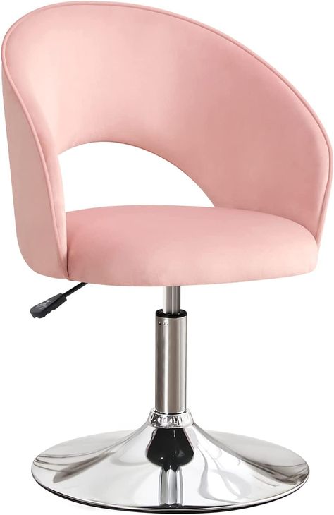 PRICES MAY VARY. 【Modern Velvet Casual Vanity Chair】: Furniliving contemporary round-back swivel chair is founded atop a polished chrome finished metal pedestal base. 2.55" thick high density sponge foam, very soft and comfortable, everyone compliments. Adds the right touch of ambience to your office, bedroom and living room. 【Height-Adjustable Accent Chair】: The seat height can be adjusted from 21.28cm/16.25" to 53.34cm/21" through a simple hydraulic lifting mechanism. The SGS-certified pneumat