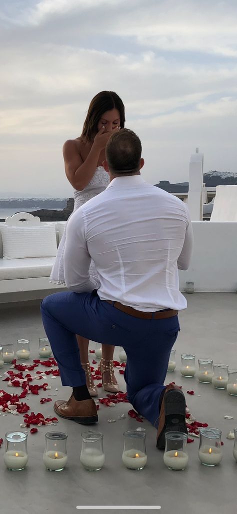 Most spectacular wedding proposal on santorini, Greece!!! Greece Proposal, Engagement In Greece, Santorini Proposal, Greece Proposal Santorini, Santorini Greece Aesthetic Couple, Santorini Engagement, Santorini Greece Couple Goals, Santorini Greece Couple Photography, Man Kneeling