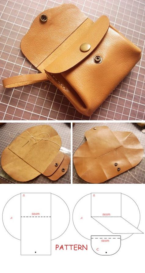 How to DIY Leather Accordion Wallet ~ Step by step illustration tutorial. #wallet #tutorial #sew #pattern #diy #sewideas #sewing #stepbystep #howto #sewingtutorial #handmade How To Sew A Leather Purse, Pattern Leather Wallet, Leather Envelope Wallet, Leather Crossbody Bag Pattern Free, Leather Bags Handmade How To Make, Making A Leather Bag, How To Make Jacket, Sewing Pattern Accessories, Leather Bag Tutorial Pattern