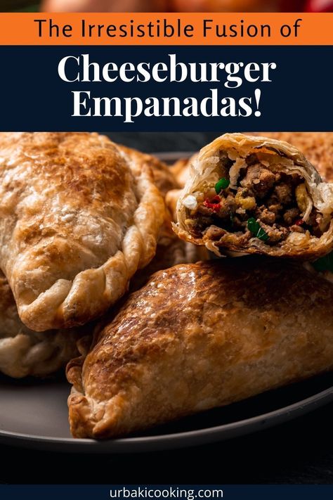 Prepare your taste buds for a flavor revolution with our Cheeseburger Empanadas – a delightful twist on two beloved classics, seamlessly blending the heartiness of a cheeseburger with the savory embrace of an empanada. Picture this: succulent beef, gooey cheese, all encased in a golden, flaky pastry, creating a symphony of taste and texture. Elevate your dining experience with this creative masterpiece that promises satisfaction in every savory bite. Perfect for any occasion, these empanadas Cheeseburger Empanadas Recipe, Cheeseburger Hand Pies, Cheeseburger Empanadas, Cheese All, Empanadas Dough, Fusion Dishes, Burger Toppings, Empanadas Recipe, Savory Soups