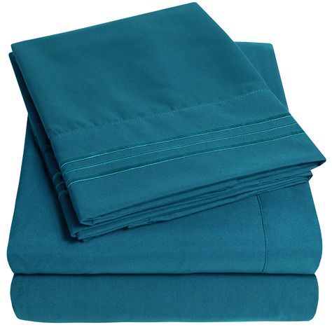 1800 Thread Count 4 Piece Deep Pocket Bedroom Bed Sheet Set Twin - Teal - Walmart.com - Walmart.com Hotel Bed Sheets, Soft Bed Sheets, Full Size Sheets, Luxury Bed Sheets, Stay Soft, Amazon Top, Deep Pocket Sheets, Luxury Bedding Set, Comfortable Bed