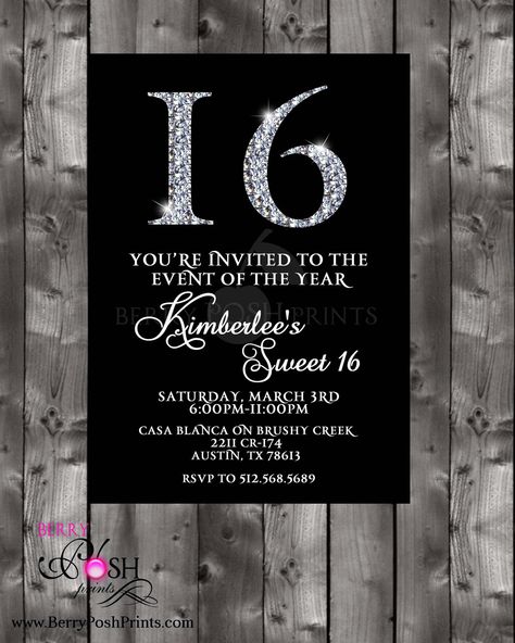 Sweet 16 Diamond Invitation. $12.75, via Etsy. Sweet 16 Party Planning, My Super Sweet 16, Sweet 15 Invitations, 15 Invitations, Quinceanera Theme, Super Sweet 16, Diamond Theme, Bling Party, Spring Dinner