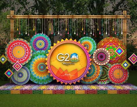 G20 Ahmedabad pattern installation :: Behance Diwali Event Decor, Festival Design Decoration, Boishakh Decoration, Diwali Installation, Art Installation Ideas, Sports Day Decoration, Event Installation, Festival Backdrop, Diwali Design