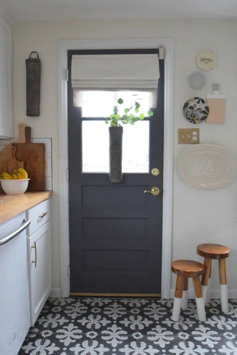 Gray Paint Change up on our Interior Kitchen Door - Nesting With Grace Porch Details, Honey Oak Cabinets, Eclectic Cottage, Oak Kitchen Cabinets, Honey Oak, Kitchen Door, Oak Kitchen, Retro Interior, Kitchen Doors