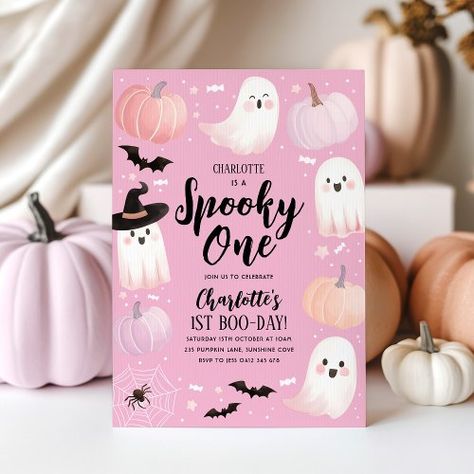 $2.09 | Spooky One Halloween 1st Birthday Girl Pink Ghost #spooky one, spooky one 1st birthday, halloween 1st birthday, spooky one invitation, girls 1st birthday invitation, girls spooky 1st birthday, girls halloween birthday, 1st birthday invitation, ghost 1st birthday, girls halloween invitation First Boo Day, Ghost Birthday, Halloween 1st Birthdays, Spooky One, Pink Ghost, Halloween Invitation, Birthday Party Invite, Halloween 1, Pink Invitations