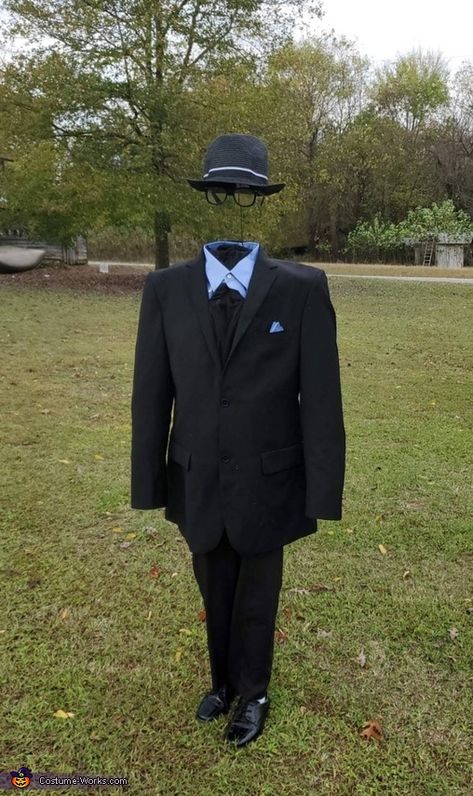 Josh: This is my 9 year old son, Jaxon. My wife came up with the idea and spent $19 at the goodwill for the outfit, hat and shoes. After that I... Invisible Man Costume, Boys Halloween Costumes Diy, Diy Costumes Kids Boys, Old Halloween Costumes, Clever Halloween, Clever Halloween Costumes, Costume Works, Diy Costumes Kids