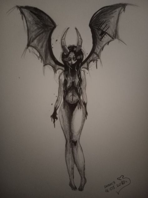 demon Devil Girl Drawing, Devil Wings Drawing, Devil Art Drawing, Angel And Devil Drawing, Devil Drawing, Demon Drawing, Female Demon, Angel Sketch, Female Demons