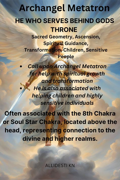 Archangel Metatron guides us on our spiritual journey, helping us to access higher levels of consciousness. Call on him for support with transformation and spiritual growth. #archangelmetatron #transformation #ascension #spiritualgrowth #sacredgeometry #sensitivepeople #children Metatron Angel, Archangel Prayers, Archangel Metatron, Levels Of Consciousness, Sensitive People, Helping Children, Highly Sensitive, Spiritual Connection, Spiritual Guidance