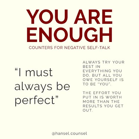 Perfectionism = OCD? That's a question I get very often.  It short, no. The former is a habit while the other is a disorder.  But we all have a bit of a perfectionist in us, don't we? They tend to manifest when we deal with things that we care about deeply.  Learning to exhale and let go before it becomes disruptive thoughts is a conscious process :) take your time.  #youareenough #reframing #selfthoughts #mentalhealthawareness #mentalhealthmatters #mentalhealthsupport #mentalhealthadvocate #men Mental Health Advocate, Try Your Best, Mental Health Support, Negative Self Talk, Perfectionism, You Are Enough, Take Your Time, Self Talk, Mental Health Matters