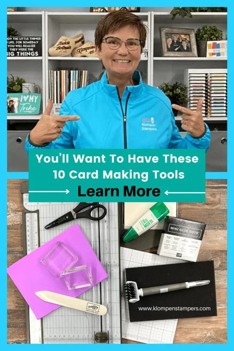 Having the right tools for any craft is important so I'm breaking down the top 10 Card Making Tools you'll want to have for success. You don’t have to have ALL the fancy tools but there are some basic paper craft tools and supplies you’ll need to have to be successful with card making or scrapbooking. Check of this list of 10 must-have’s! Card Making Essentials, Klompen Stampers, Jackie Bolhuis, Card Making Tools, Paper Craft Tools, Craftwork Cards, Cards Homemade, Card Making Tips, Step Cards