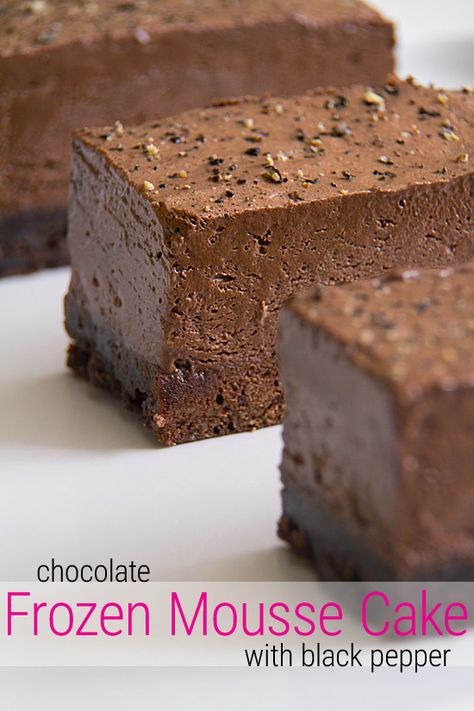 Frozen Chocolate Mousse Cake with a Pinch of Pepper - SippitySup Frozen Chocolate Mousse, Chocolate Mousse Cake Recipe, Mousse Cake Recipe, Square Cake Pans, Frozen Chocolate, Chocolate Wedding Cake, Chocolate Mousse Cake, Chocolate Cakes, Frozen Cake