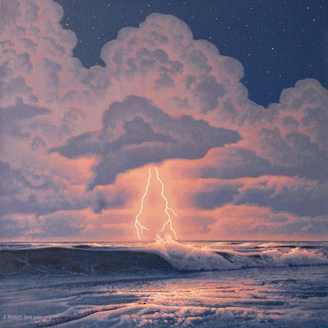 Storm Illustration Art, Storm Cloud Drawing, Big Wave Painting, Thunder Painting, Storm Illustration, Lightning Painting, Ali Project, Storm Painting, Lightning Art