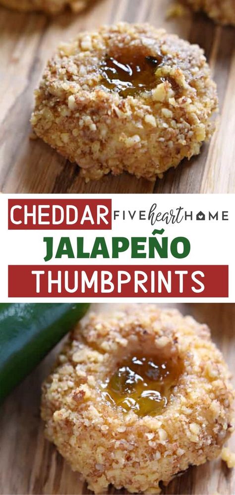 Savoury Thumbprint Cookies, Cheddar Cheese Cookies Recipe, Cheese Thumbprint Cookies With Pepper Jelly, Pepper Jelly Thumbprint Cookies, Savory Thumbprint Cookies Pepper Jelly, Cheesy Jalapeño Shortbread Cookies, Savory Cheese Cookies, Savory Cookies Christmas, Cheesy Jalepeno Shortbread