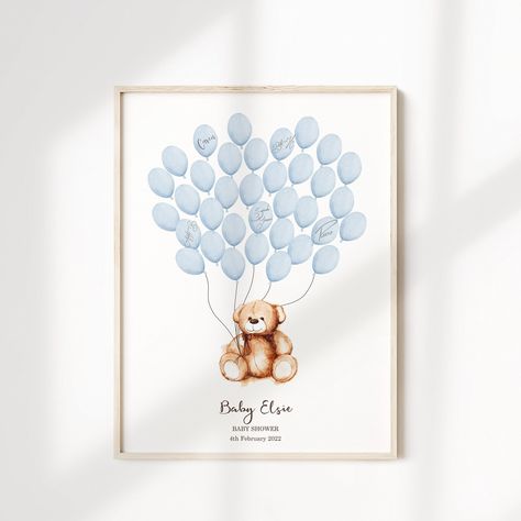 Baby Shower List, Baby Shower Fingerprint, Teddy Bear Balloon, Baby Guest Book, Bear Balloon, Floating Balloons, Idee Babyshower, Fingerprint Tree, Blue Teddy Bear