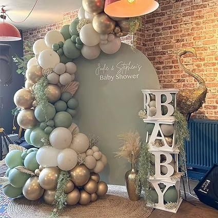 Amazon.com: Sage Green Balloon Garland Arch Kit 153pcs Sand White Chrome Metallic Gold Avocado Olive Boho Pastel Balloons for Baby Shower Birthday Wedding Jungle Safari Party Decorations : Home & Kitchen Sage Green Balloon Arch Backdrop, Balloon Arch Baby Shower Neutral, Sage And Cream Baby Shower Ideas, Green And Cream Baby Shower Decor, Baby Shower Ideas Sage Green, Baby Shower Green Theme, Sage Green Baby Shower Decor, Olive Green Baby Shower Ideas, Sage Balloon Garland