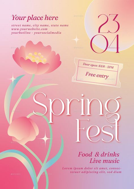 Spring Festival Flyer Spring Design Graphic, Flower Gradient, Story Music, Spring Events, User Testing, Nature Background Images, Festival Flyer, Book Cover Illustration, Cover Illustration