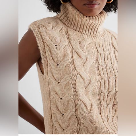 Express Clothing Women, Turtleneck Sweater Vest, Cable Knit Sweater Vest, Women's Vests, Cable Knit Turtleneck, Houndstooth Sweater, Preppy Sweater, Pink Knit Sweater, Cable Knit Turtleneck Sweater