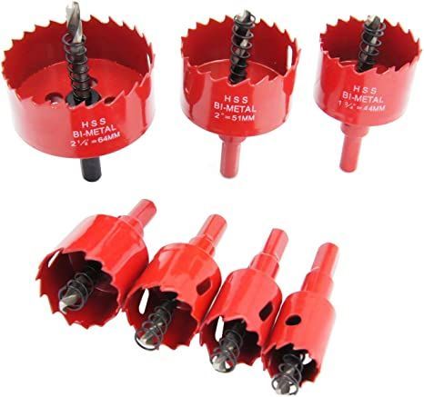 Laiwei Bi-Metal Hole Saw Kit, 7 Pcs 7/8" to 2-1/2" General Purpose Hole Saw Drill Bits, HSS Hole Cutter with Arbor for Wood, Plastic, Drywall, Soft Metal Saw Stand, Pvc Board, Hole Saws, Hole Saw, Cordless Drill, High Speed Steel, Plastic Plates, Circular Saw, Saw Blade