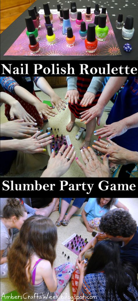 Nail Polish Roulette is the perfect sleepover party / slumber party game (or un-slumber party game)! Nail Polish Games Slumber Parties, The Perfect Sleepover, Slumber Games, Nail Polish Party, Perfect Sleepover, Slumber Party Activities, Sleepover Party Games, Kids Nail Polish, Kitty Party Games