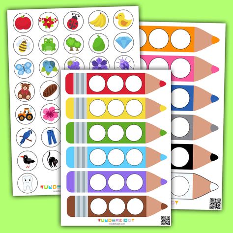 Educational color sort game is meant to help children learn colors, group objects into groups according to the common feature and develop kids attention and color perception. The task is to sort items by color. Print out the Velcro game for children ages 2 and up, then cut out all the round cards. Then ask your child to choose a card, name what is on it, and find a crayon of the same color. At the end of the game, check the result. The color of all three items placed on the crayon must have t... Velcro Activities, Round Cards, Printable Math Games, Preschool Activities At Home, Color Sorting Activities, Sorting Colors, Color Perception, Activity For Toddlers, Pattern Activities